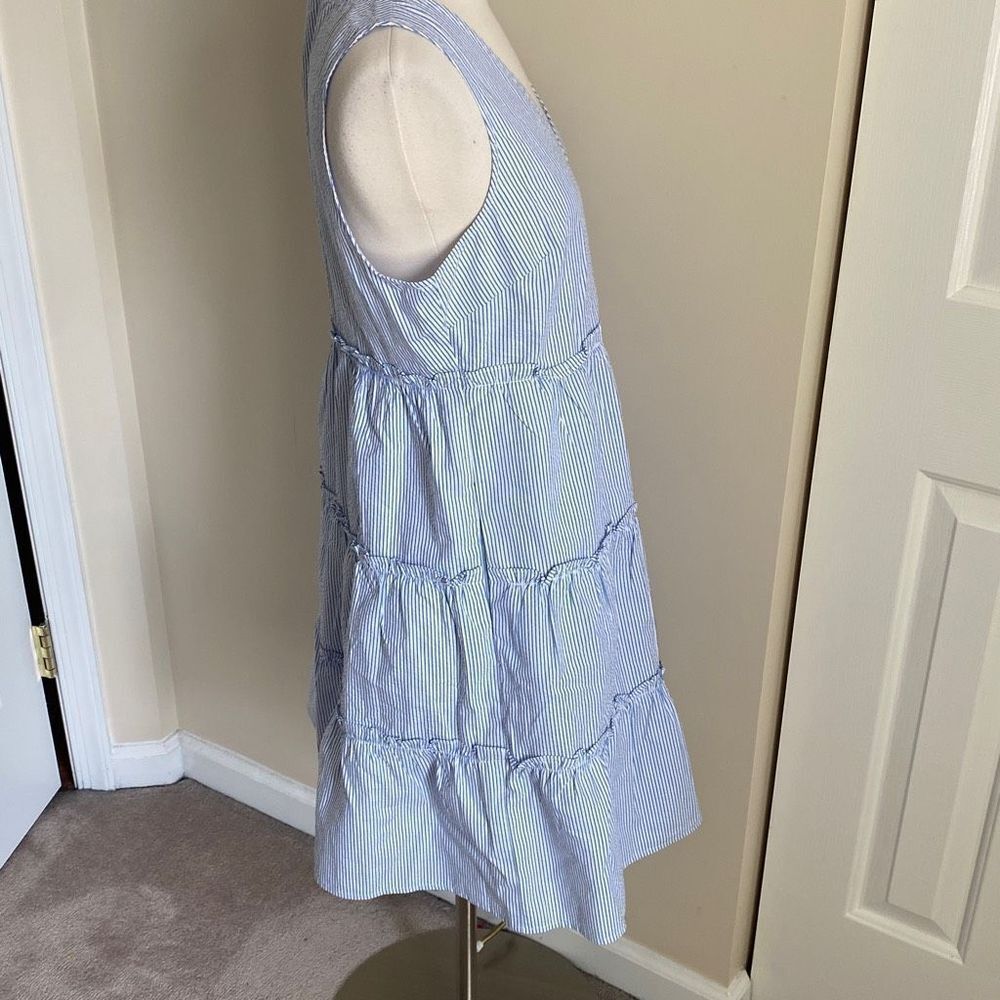 J. Crew Factory Seersucker ruffle mini dress Blue White Size 6 NWT - Picture 8 of 10